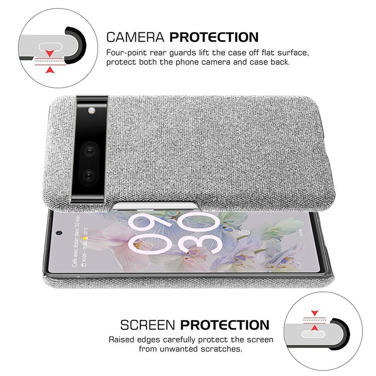 For Google Pixel 7 Drop Proof Solid Color Cloth Texture Protective Shell Hard PC Phone Case - Light Grey