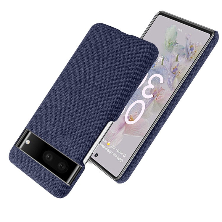 For Google Pixel 7 Drop Proof Solid Color Cloth Texture Protective Shell Hard PC Phone Case - Blue
