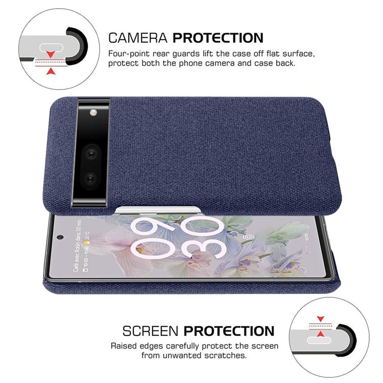 For Google Pixel 7 Drop Proof Solid Color Cloth Texture Protective Shell Hard PC Phone Case - Blue