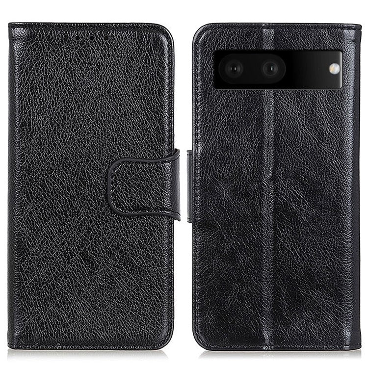Folio Flip Phone Case for Google Pixel 7 Magnetic Closure Nappa Texture Split Leather Stand Wallet Mobile Phone Cover - Black