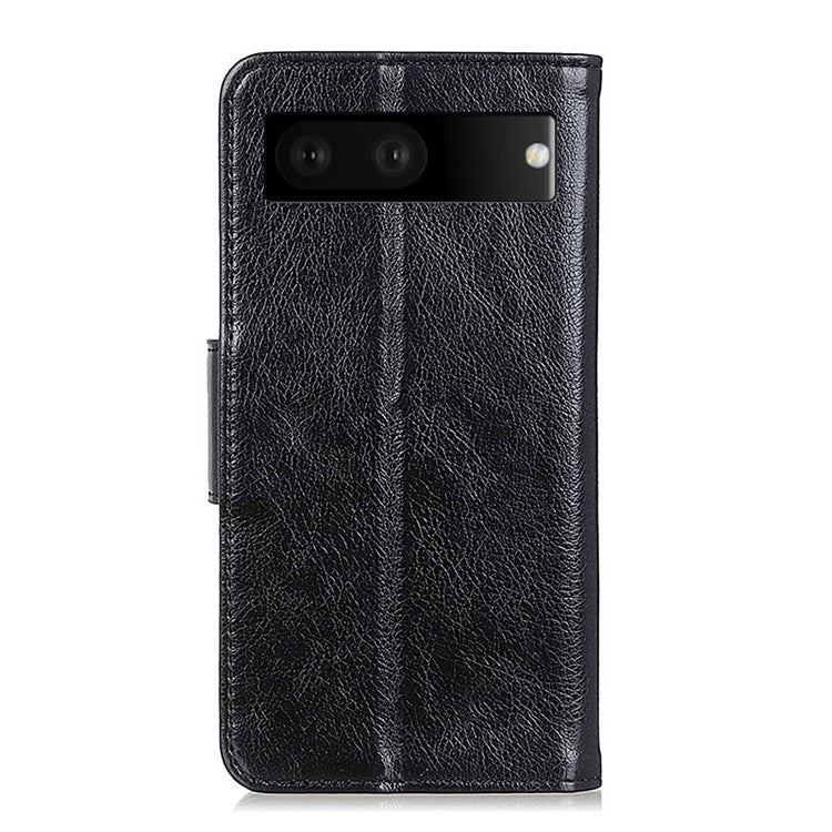 Folio Flip Phone Case for Google Pixel 7 Magnetic Closure Nappa Texture Split Leather Stand Wallet Mobile Phone Cover - Black