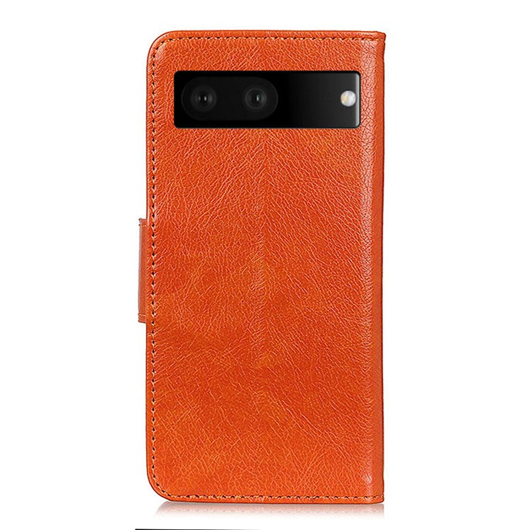 Folio Flip Phone Case for Google Pixel 7 Magnetic Closure Nappa Texture Split Leather Stand Wallet Mobile Phone Cover - Orange