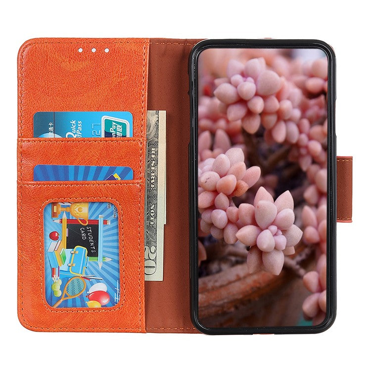 Folio Flip Phone Case for Google Pixel 7 Magnetic Closure Nappa Texture Split Leather Stand Wallet Mobile Phone Cover - Orange