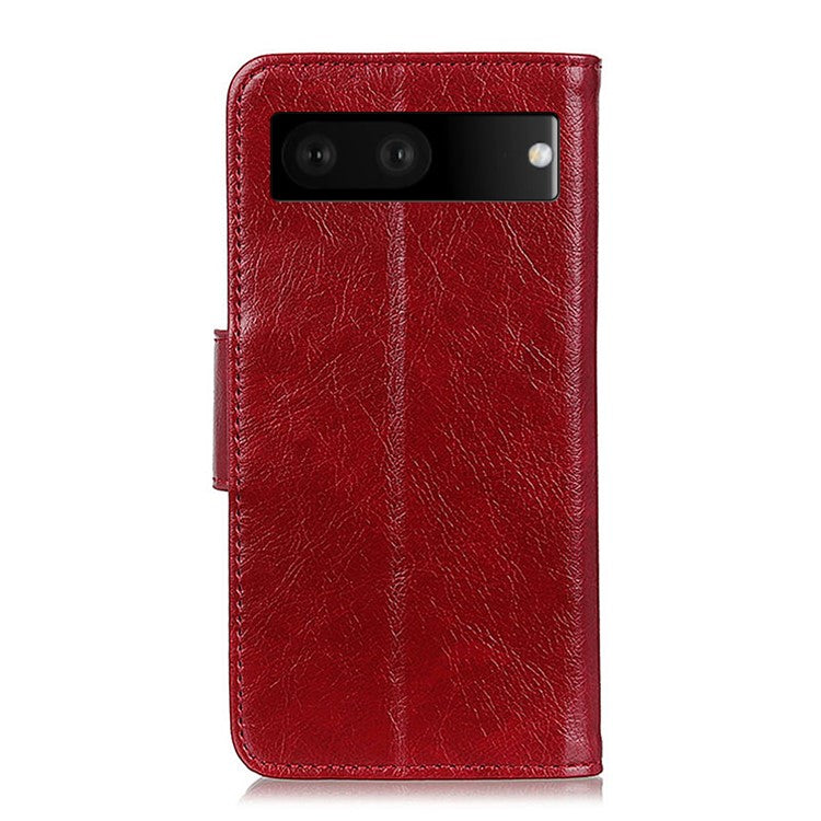 Folio Flip Phone Case for Google Pixel 7 Magnetic Closure Nappa Texture Split Leather Stand Wallet Mobile Phone Cover - Red