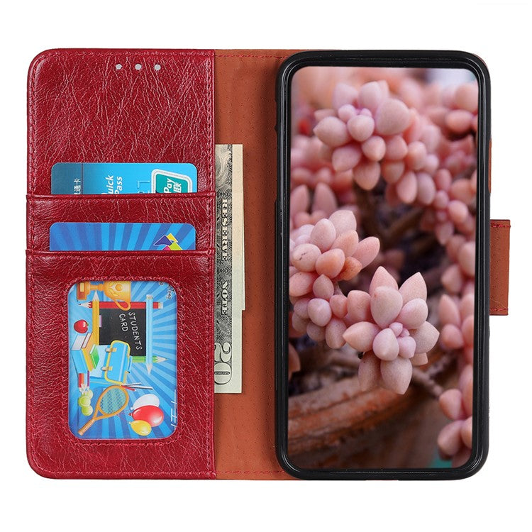 Folio Flip Phone Case for Google Pixel 7 Magnetic Closure Nappa Texture Split Leather Stand Wallet Mobile Phone Cover - Red