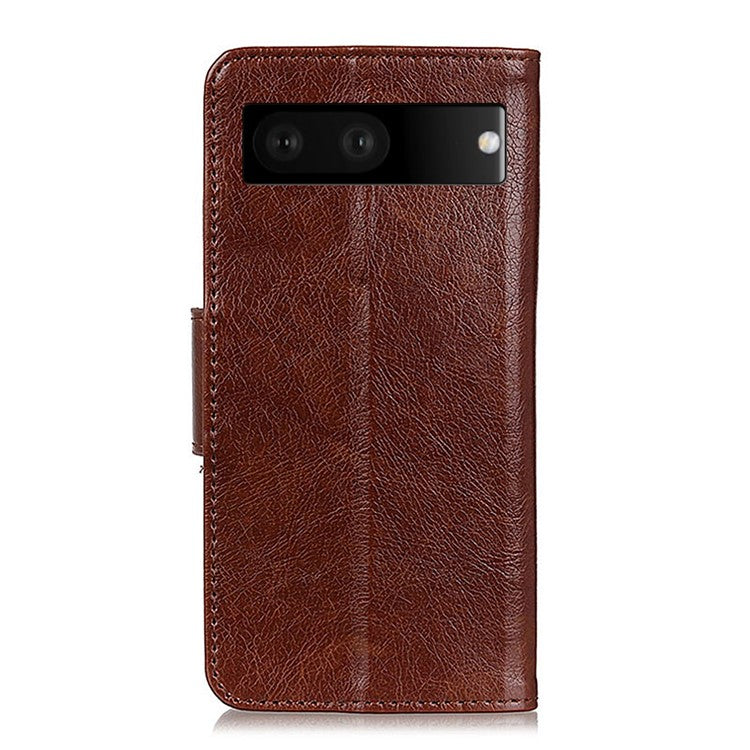 Folio Flip Phone Case for Google Pixel 7 Magnetic Closure Nappa Texture Split Leather Stand Wallet Mobile Phone Cover - Brown