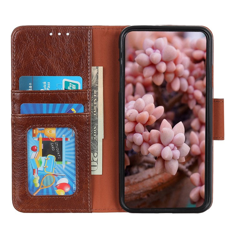 Folio Flip Phone Case for Google Pixel 7 Magnetic Closure Nappa Texture Split Leather Stand Wallet Mobile Phone Cover - Brown