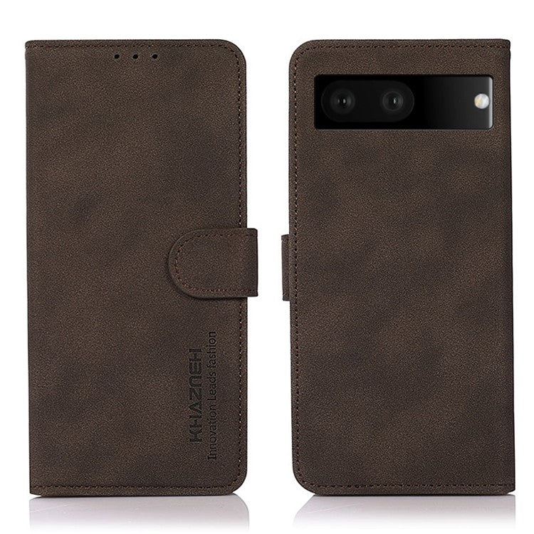 KHAZNEH Wallet Phone Case for Google Pixel 7, Textured PU Leather Magnetic Closure Stand Shockproof Flip Cover - Brown