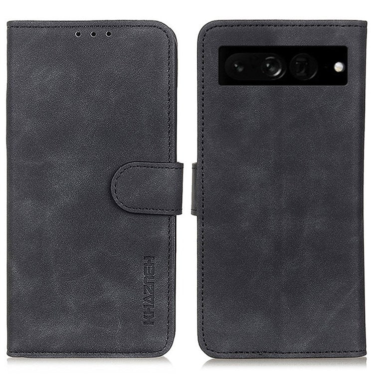 KHAZNEH For Google Pixel 7 Pro 5G Supporting Stand Magnetic Closure Phone Case Vintage Textured PU Leather Wallet Shockproof Flip Folio Cover - Black