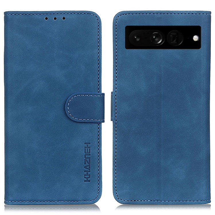 KHAZNEH For Google Pixel 7 Pro 5G Supporting Stand Magnetic Closure Phone Case Vintage Textured PU Leather Wallet Shockproof Flip Folio Cover - Blue