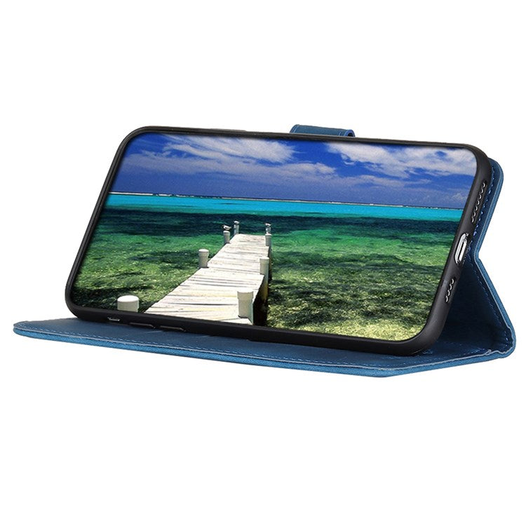 KHAZNEH For Google Pixel 7 Pro 5G Supporting Stand Magnetic Closure Phone Case Vintage Textured PU Leather Wallet Shockproof Flip Folio Cover - Blue