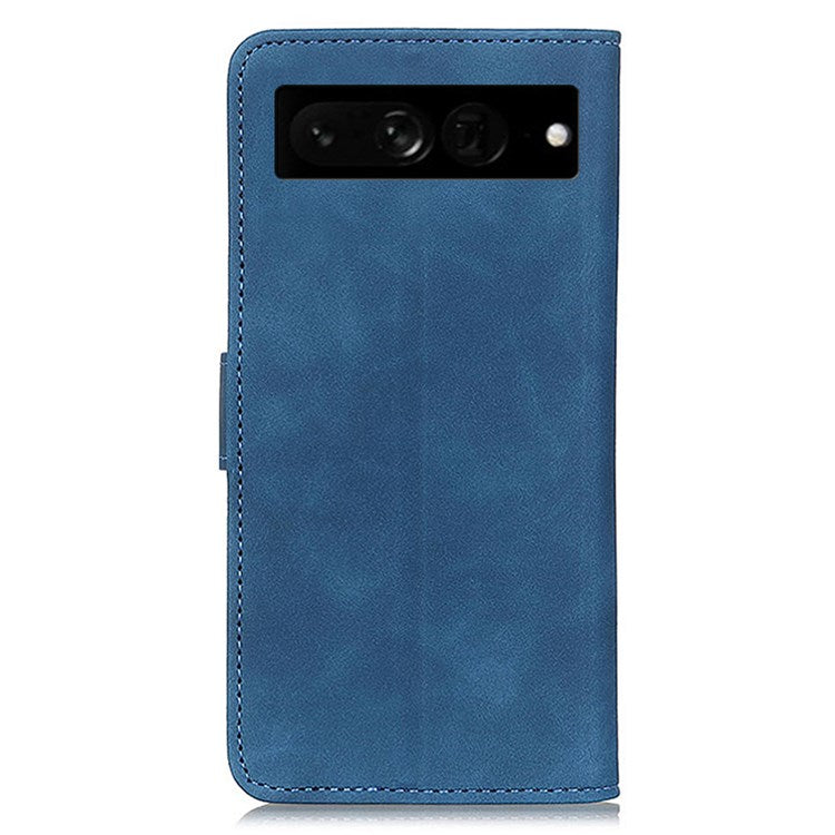 KHAZNEH For Google Pixel 7 Pro 5G Supporting Stand Magnetic Closure Phone Case Vintage Textured PU Leather Wallet Shockproof Flip Folio Cover - Blue