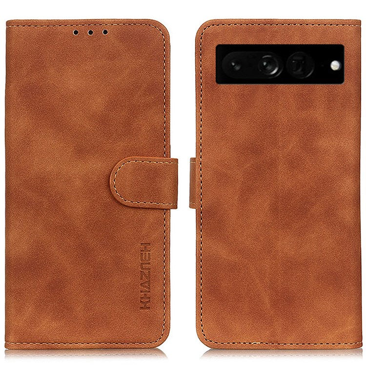 KHAZNEH For Google Pixel 7 Pro 5G Supporting Stand Magnetic Closure Phone Case Vintage Textured PU Leather Wallet Shockproof Flip Folio Cover - Brown