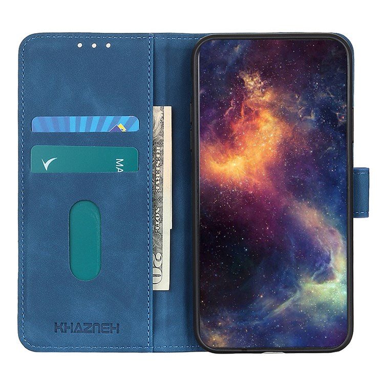 KHAZNEH For Google Pixel 7 Anti-scratch Vintage PU Leather Wallet Case Hands-Free Stand Magnetic Closure Shockproof Flip Folio Cover - Blue