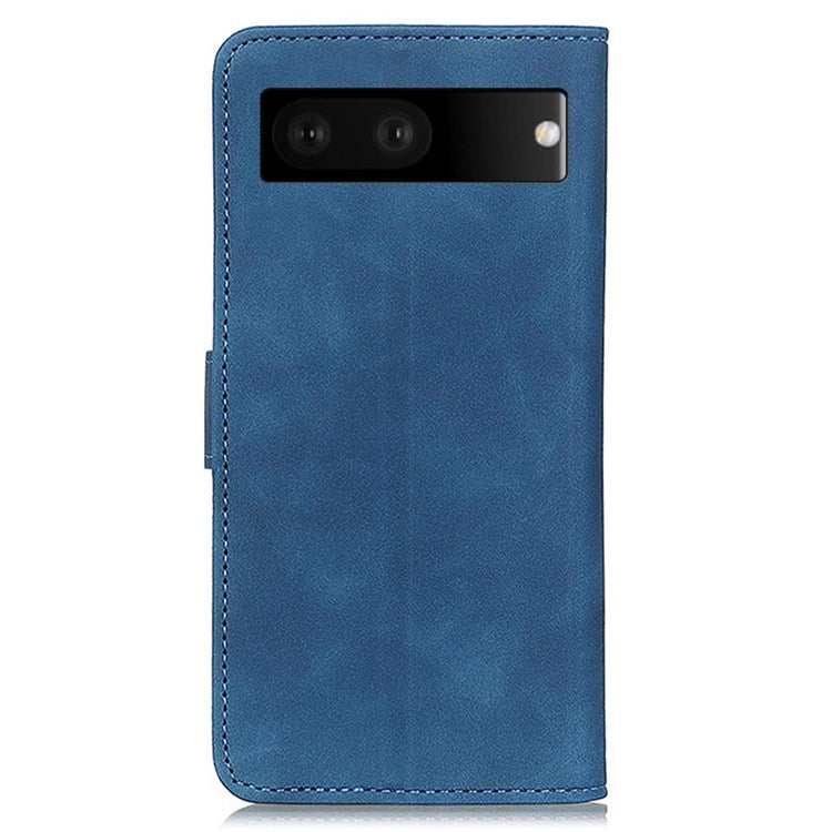 KHAZNEH For Google Pixel 7 Anti-scratch Vintage PU Leather Wallet Case Hands-Free Stand Magnetic Closure Shockproof Flip Folio Cover - Blue