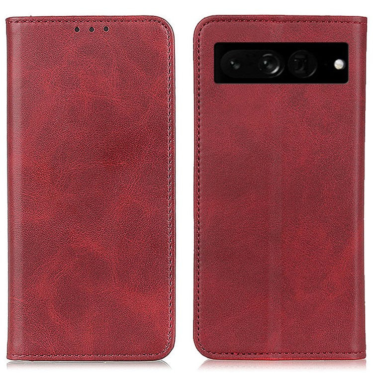For Google Pixel 7 Pro 5G Magnetic Auto-absorbed Phone Cover Split Leather Stand Wallet Protective Case - Red