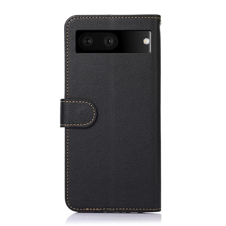 KHAZNEH For Google Pixel 7 RFID Blocking Function Litchi Texture Phone Case PU Leather Stand Wallet Cover - Black