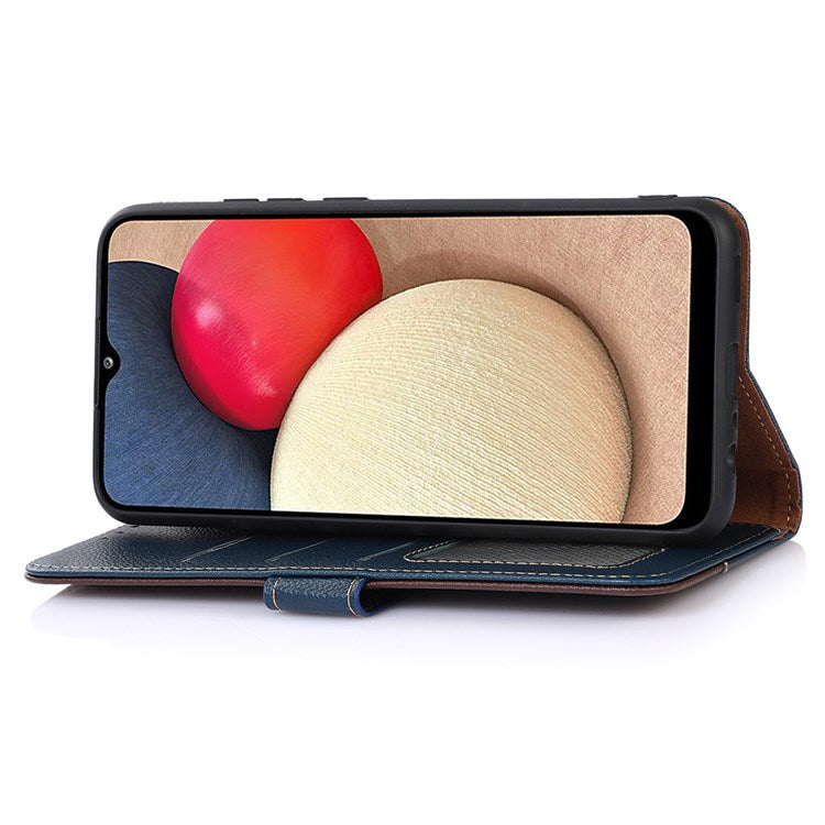 KHAZNEH For Google Pixel 7 RFID Blocking Function Litchi Texture Phone Case PU Leather Stand Wallet Cover - Blue