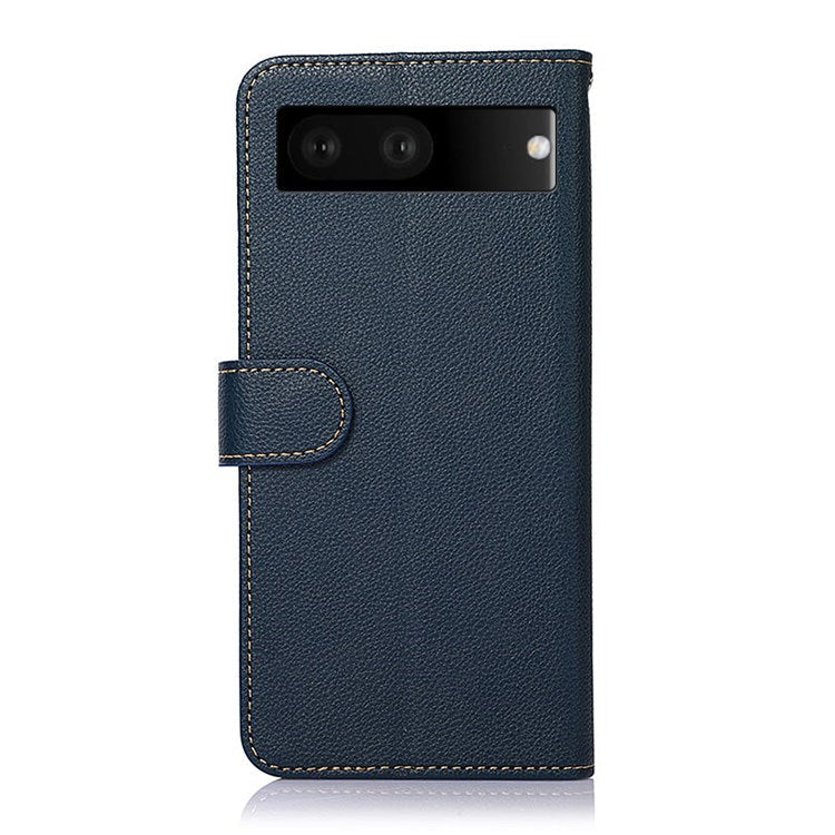 KHAZNEH For Google Pixel 7 RFID Blocking Function Litchi Texture Phone Case PU Leather Stand Wallet Cover - Blue