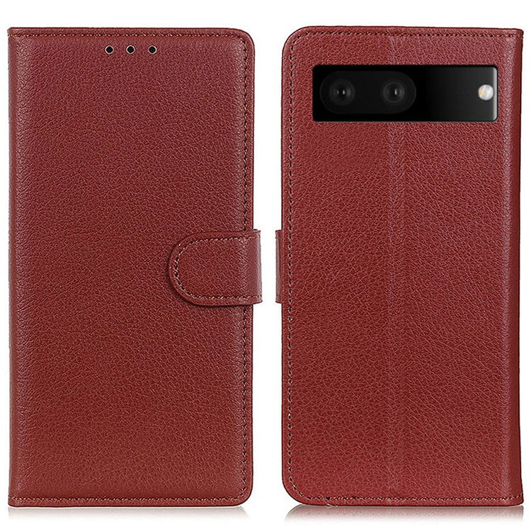 For Google Pixel 7 Litchi Texture PU Leather Folio Flip Case Wallet Viewing Stand Phone Cover - Brown