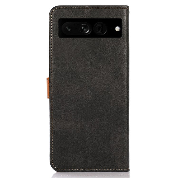 KHAZNEH For Google Pixel 7 Pro 5G Magnetic Golden Clasp PU Leather Stand Case Cell Phone Wallet Cover - Black