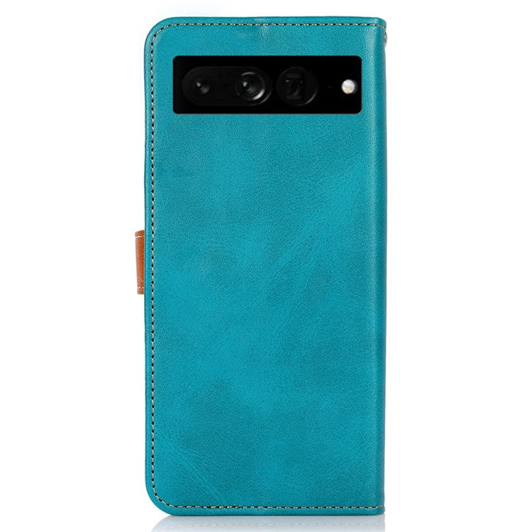 KHAZNEH For Google Pixel 7 Pro 5G Magnetic Golden Clasp PU Leather Stand Case Cell Phone Wallet Cover - Blue