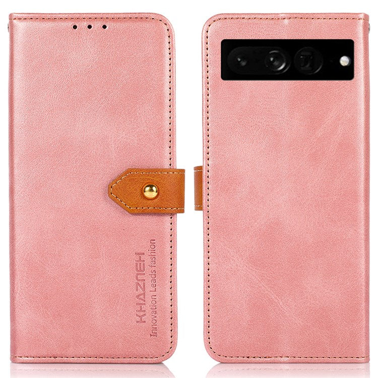 KHAZNEH For Google Pixel 7 Pro 5G Magnetic Golden Clasp PU Leather Stand Case Cell Phone Wallet Cover - Rose Gold