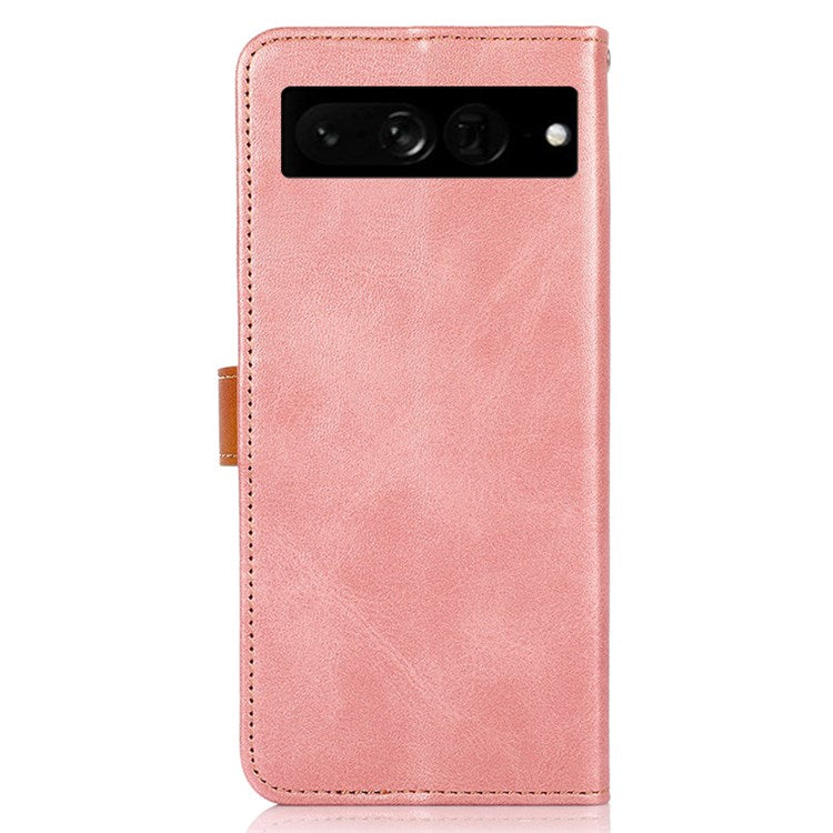 KHAZNEH For Google Pixel 7 Pro 5G Magnetic Golden Clasp PU Leather Stand Case Cell Phone Wallet Cover - Rose Gold