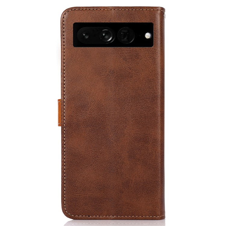 KHAZNEH For Google Pixel 7 Pro 5G Magnetic Golden Clasp PU Leather Stand Case Cell Phone Wallet Cover - Brown