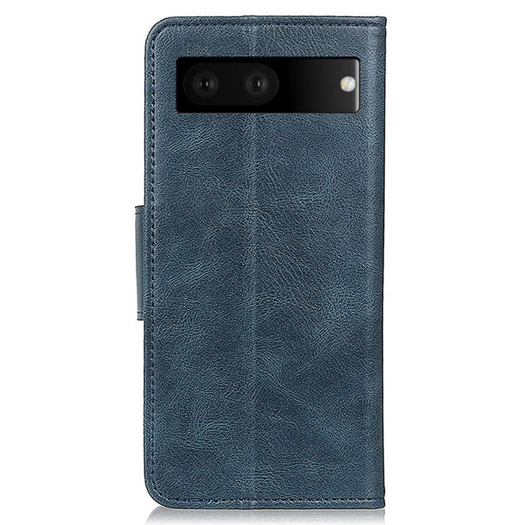 For Google Pixel 7 Shockproof Phone Case Crazy Horse Texture PU Leather Wallet Stand Protective Cover - Blue