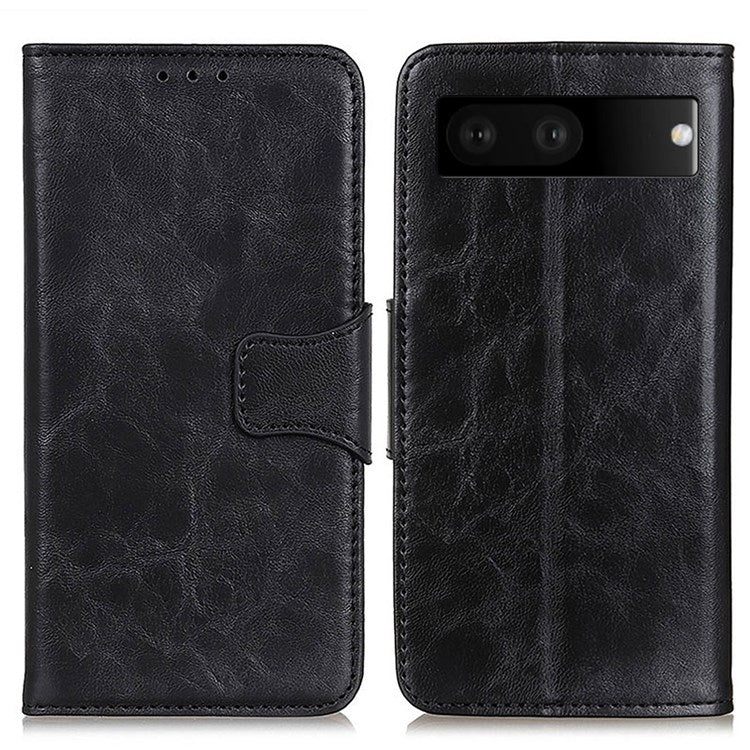 For Google Pixel 7 Wallet Stand Crazy Horse Texture Phone Case Split Leather + TPU Protective Cover - Black