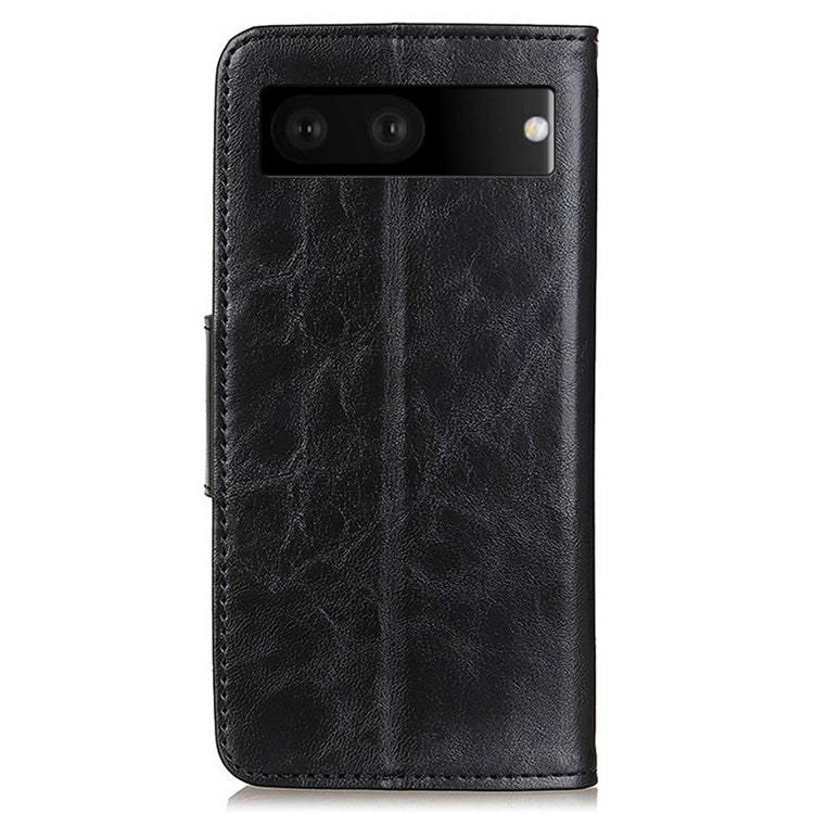 For Google Pixel 7 Wallet Stand Crazy Horse Texture Phone Case Split Leather + TPU Protective Cover - Black