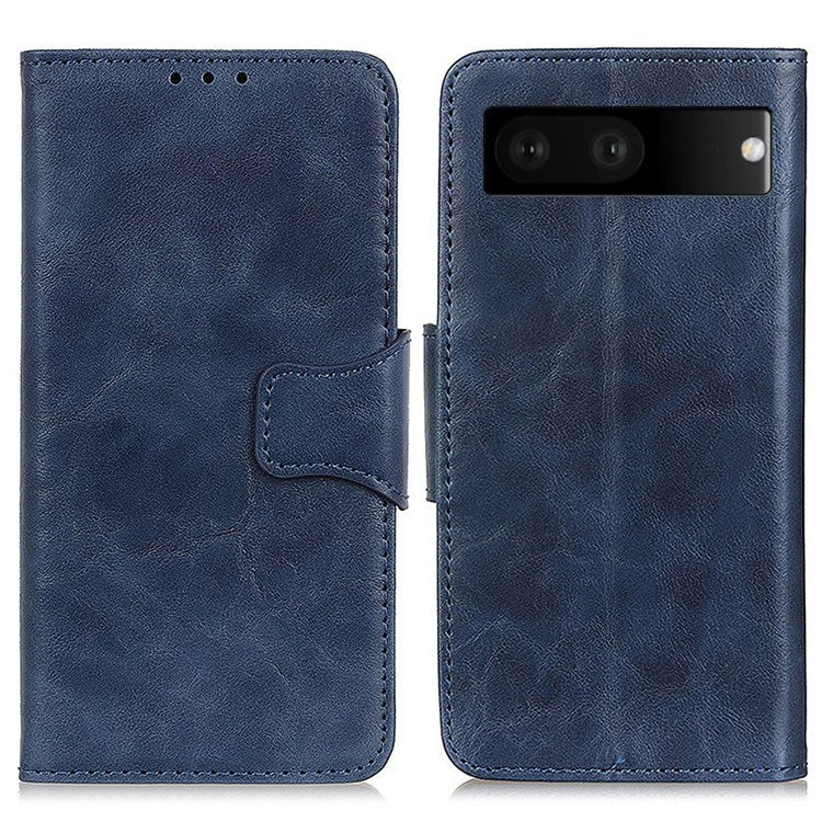 For Google Pixel 7 Wallet Stand Crazy Horse Texture Phone Case Split Leather + TPU Protective Cover - Blue