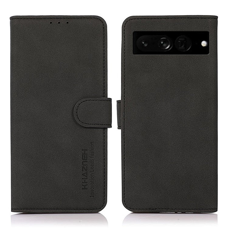 KHAZNEH Textured Leather Case for Google Pixel 7 Pro 5G Dual-sided Magnetic Clasp Stand Wallet Style Flip Phone Cover - Black