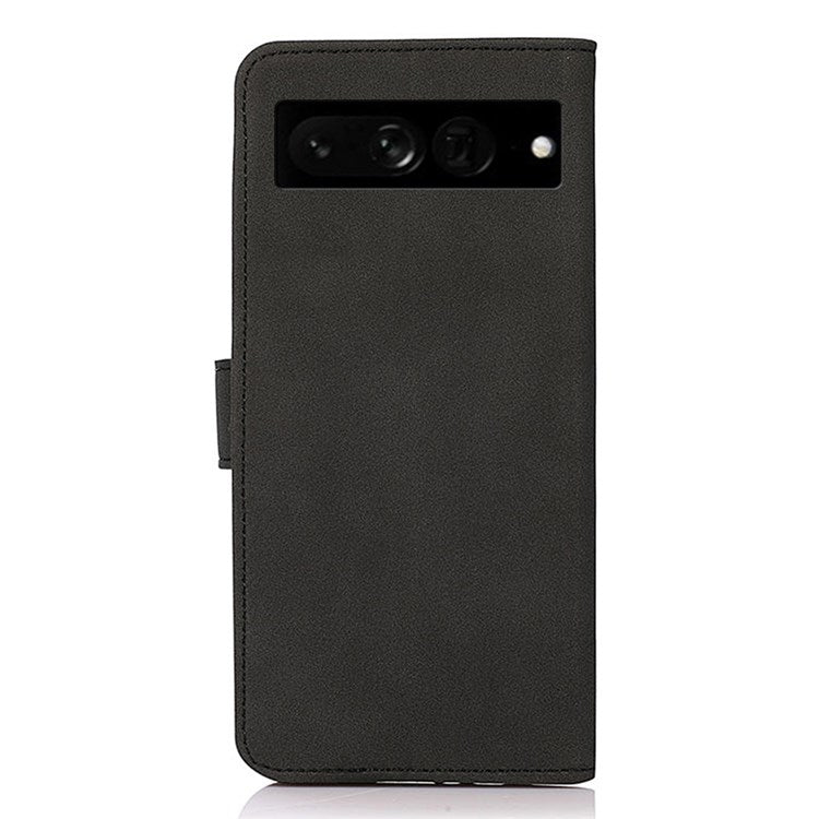 KHAZNEH Textured Leather Case for Google Pixel 7 Pro 5G Dual-sided Magnetic Clasp Stand Wallet Style Flip Phone Cover - Black
