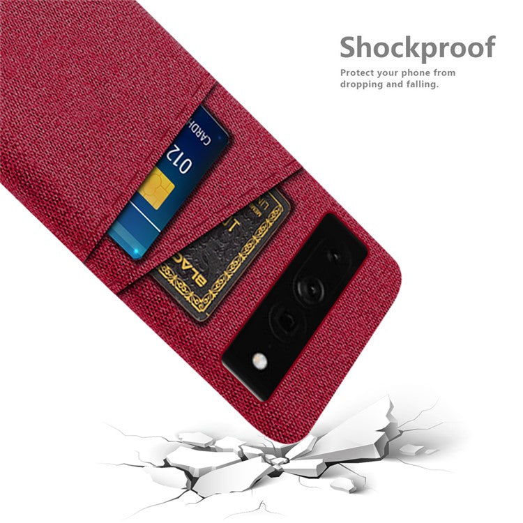 Cloth Texture PC Case for Google Pixel 7 Pro 5G Dual Card Slots Mobile Phone Protective Cover - Red