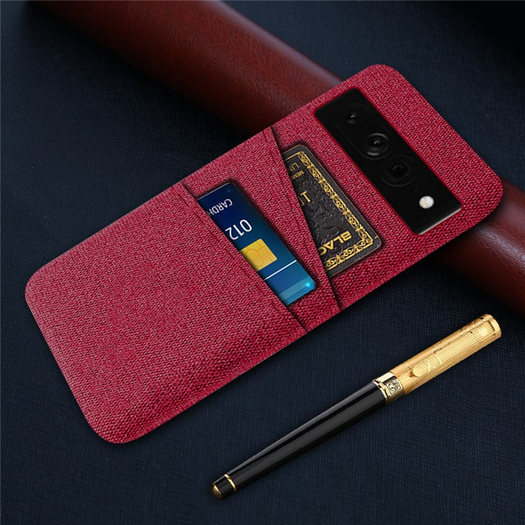 Cloth Texture PC Case for Google Pixel 7 Pro 5G Dual Card Slots Mobile Phone Protective Cover - Red