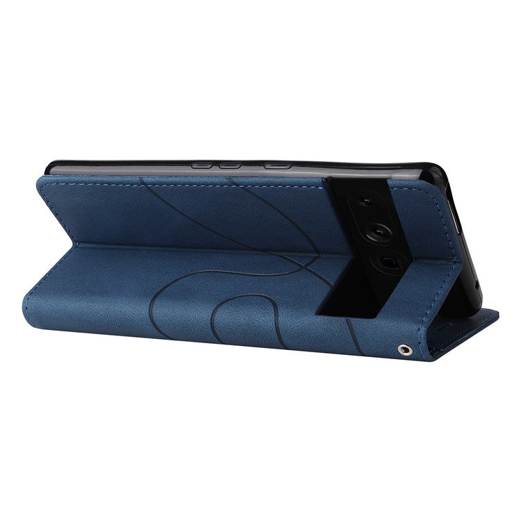 For Google Pixel 7 Pro 5G KT Leather Series-1 Dual-color Splicing Case, Bump Proof PU Leather Wallet Foldable Stand Cover with Strap - Blue