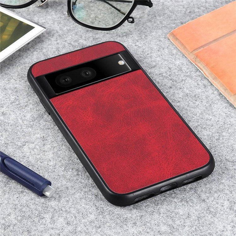 For Google Pixel 7 Textured PU Leather Cell Phone Case Anti-fingerprint Hybrid TPU + PC Cover - Red