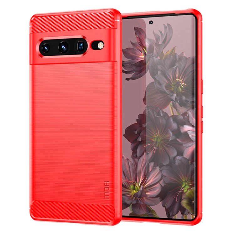 MOFI JK TPU Series-1 for Google Pixel 7 Pro 5G Soft TPU Back Cover Carbon Fiber Texture Brushed Surface Mobile Phone Bag Shell - Red