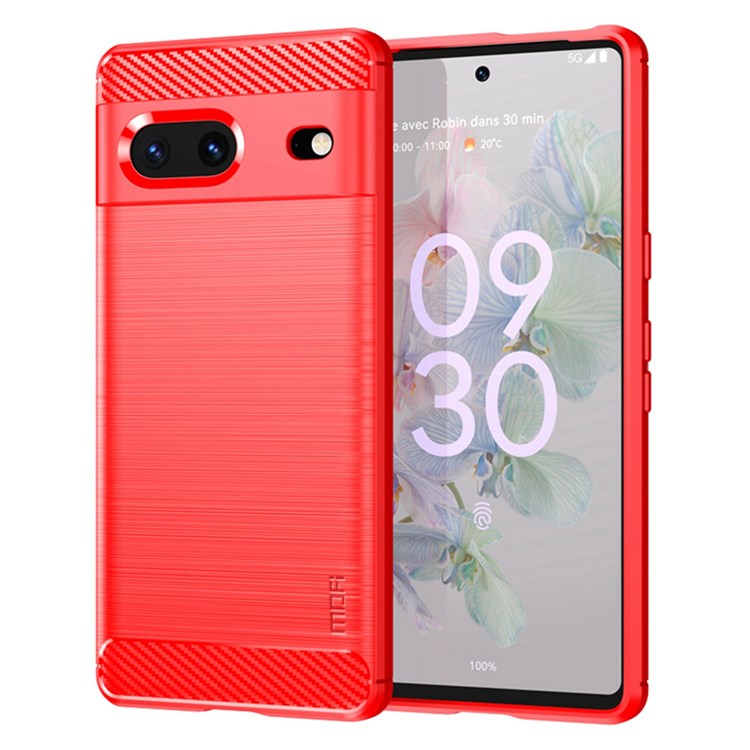 MOFI JK TPU Series-1 for Google Pixel 7 Soft TPU Shockproof Brushed Case Carbon Fiber Texture Design Phone Cover - Red