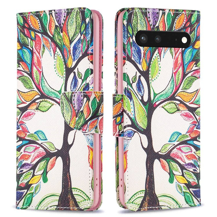 BF Pattern Printing Leather Series-1 for Google Pixel 7 PU Leather Wallet Phone Case Magnetic Clasp Imprinted Pattern Stand Protective Cover - Life Tree