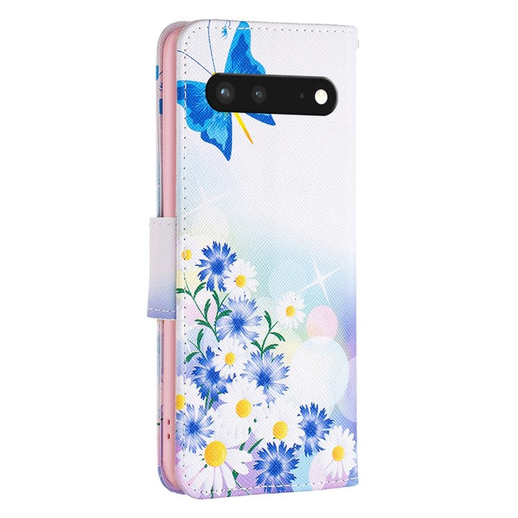 BF Pattern Printing Leather Series-1 for Google Pixel 7 PU Leather Wallet Phone Case Magnetic Clasp Imprinted Pattern Stand Protective Cover - Butterfly and Flowers