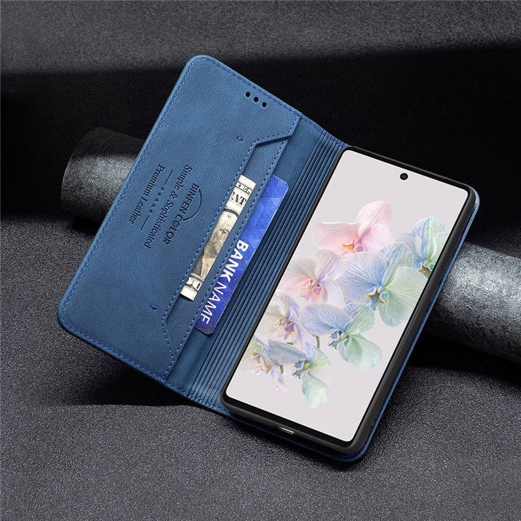 BINFEN COLOR BF Leather Series-5 for Google Pixel 7 Leather Wallet Case, 08 Hidden Magnetic Absorption RFID Blocking Flip Folio Stand Phone Cover - Blue