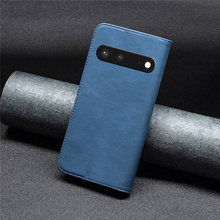 BINFEN COLOR BF Leather Series-5 for Google Pixel 7 Leather Wallet Case, 08 Hidden Magnetic Absorption RFID Blocking Flip Folio Stand Phone Cover - Blue
