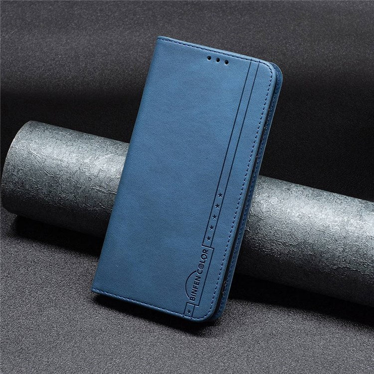 BINFEN COLOR BF Leather Series-5 for Google Pixel 7 Leather Wallet Case, 08 Hidden Magnetic Absorption RFID Blocking Flip Folio Stand Phone Cover - Blue