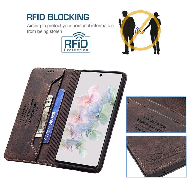 BINFEN COLOR BF Leather Series-5 for Google Pixel 7 Leather Wallet Case, 08 Hidden Magnetic Absorption RFID Blocking Flip Folio Stand Phone Cover - Brown