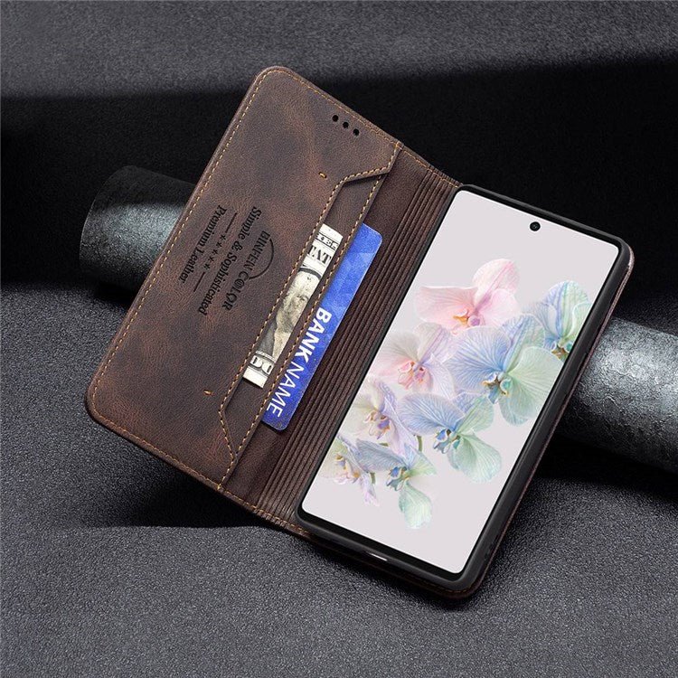 BINFEN COLOR BF Leather Series-5 for Google Pixel 7 Leather Wallet Case, 08 Hidden Magnetic Absorption RFID Blocking Flip Folio Stand Phone Cover - Brown