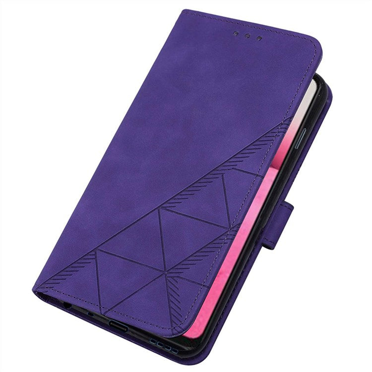 YB Imprinting Series-2 for Google Pixel 7 Stand Wallet Case PU Leather Imprinting Lines Cover with Shoulder Strap - Purple