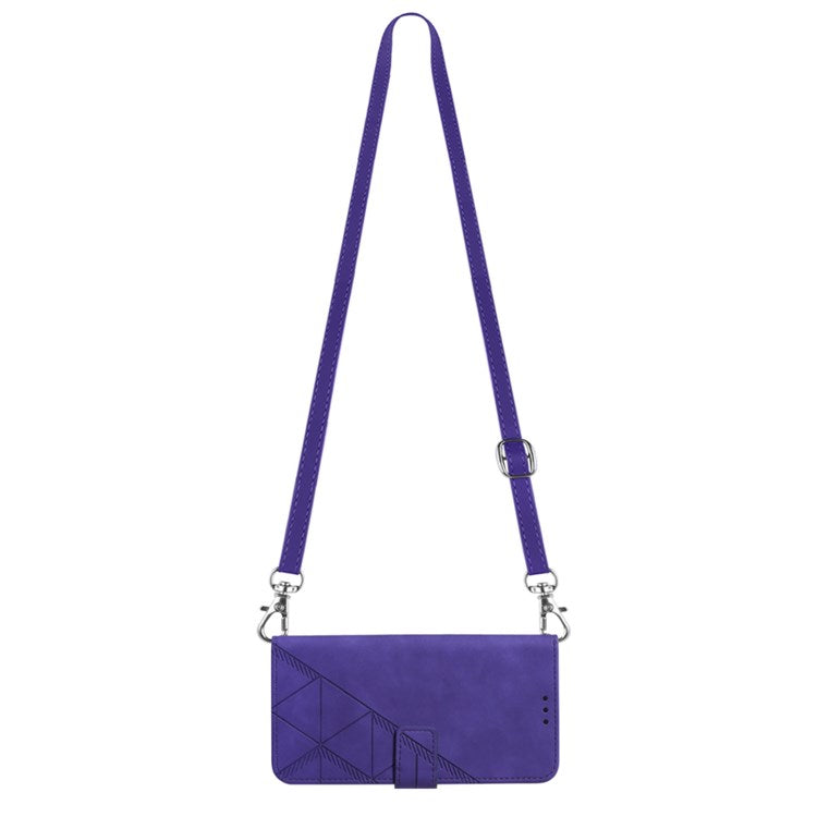 YB Imprinting Series-2 for Google Pixel 7 Stand Wallet Case PU Leather Imprinting Lines Cover with Shoulder Strap - Purple